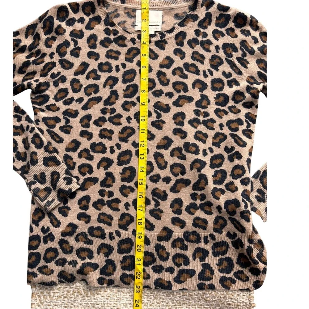 Cynthia Rowley 100% Cashmere Leopard‎ Print Crewneck Sweater Tan Brown Womens S